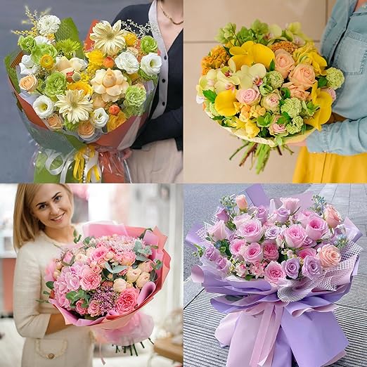 PATIKIL Flower Wrapping Mesh Paper, 15ft Floral Bouquet Craft Packaging Hollow Net Yarn with Ribbon for Flowers Gift Packaging, Black