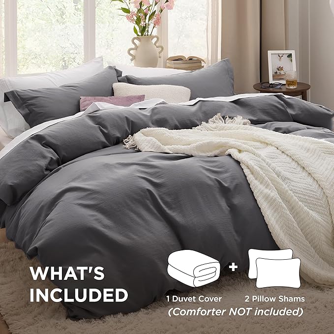 Bedsure Dark Grey California King Duvet Cover - Prewashed Cotton-Like Extra Soft Bedding Set, Includes 1 Cal King Duvet Cover 104x98 Inches with Zipper Closure & 2 Pillow Shams, Comforter Not Included