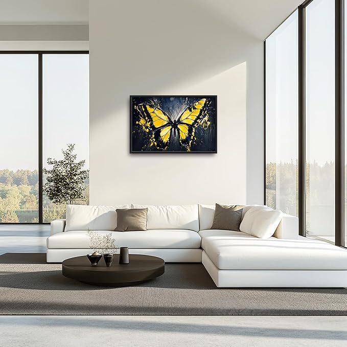 Butterfly Large Wall Art Framed Wall Decor for Living Room Black Butterfly Pictures Oversized Canvas Print Painting Modern Extra Large Framed Artwork for Bedroom Office Home Decor 36"x24"