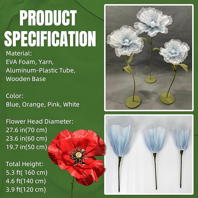 Large EVA Artificial Flower, 5.3ft Giant Flower Backdrop Decorations for Wedding Birthday Christmas Party Photography Mall Shop Window Display Home Decor Props, White