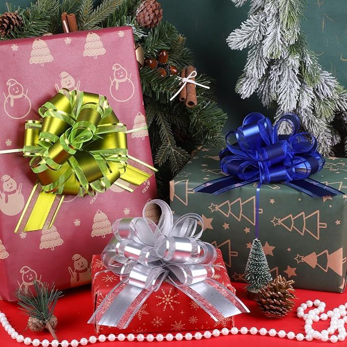 12Pcs Mixed Color Pull Bow Wrapping Pull Bow Ribbon Pull Bows for Wedding Baskets,6 Inches Diameter Gift Bows, Large Bows for Presents (Style5, 12Pcs)