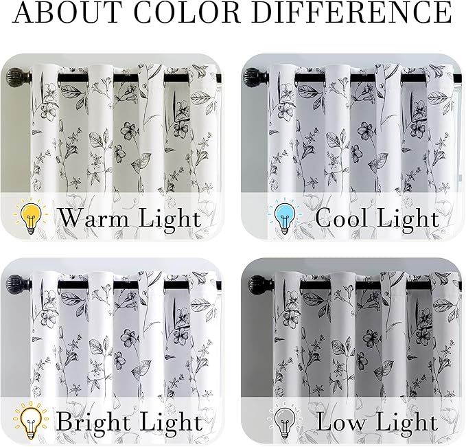 ChrisDowa 100% Blackout Floral Curtains 108 Inches Long 2 Panels for Bedroom Living Room Black Flower Patterned Room Darkening Thermal Insulated Soundproof Grommet Window Treatments Drapes,52X108