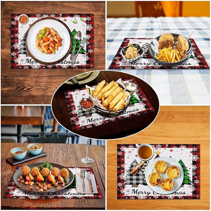 Christmas Tree Placemats Red Country Farmhouse Buffalo Plaid Winter Snowflake Christmas Tree Placemats Table Kitchen Dining Party 12x18 Inch Set of 4