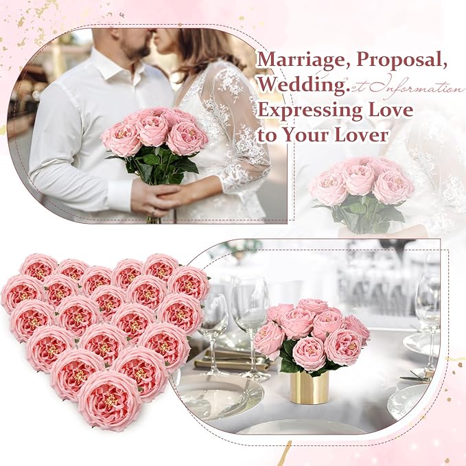 10pcs Real Touch Peonies Artificial Flowers, Faux Austin Rose with Long Stem Look Real Fake Flower for Christmas Valentines Arrangement Wedding Party Home Kitchen Decor(Pink)