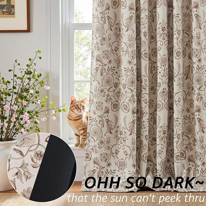 jinchan Floral Blackout Curtains for Bedroom Living Room 96 Inches Length Farmhouse Curtains Room Darkening Vintage Drapes Traditional Rod Pocket Window Treatment 2 Panels Set Taupe on Beige