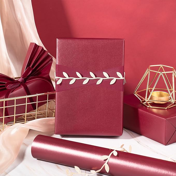 RUSPEPA Burgundy Matte Wrapping Paper, Mini Roll, Wine Red Solid Color Pearly-luster Paper Perfect for Christmas, Wedding, Birthday, Valentine's Day, Baby Shower, Anniversary, 17 Inches X 32.8 Feet