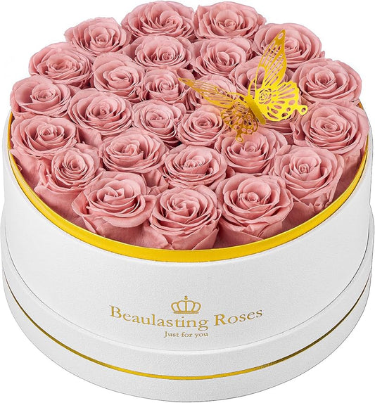 Preserved Roses Forever Flowers Real Roses in a Box Mother's Day Birthday Flowers for Her Mom Women Wife Valentine's Day, 27 Dusty Pink Roses