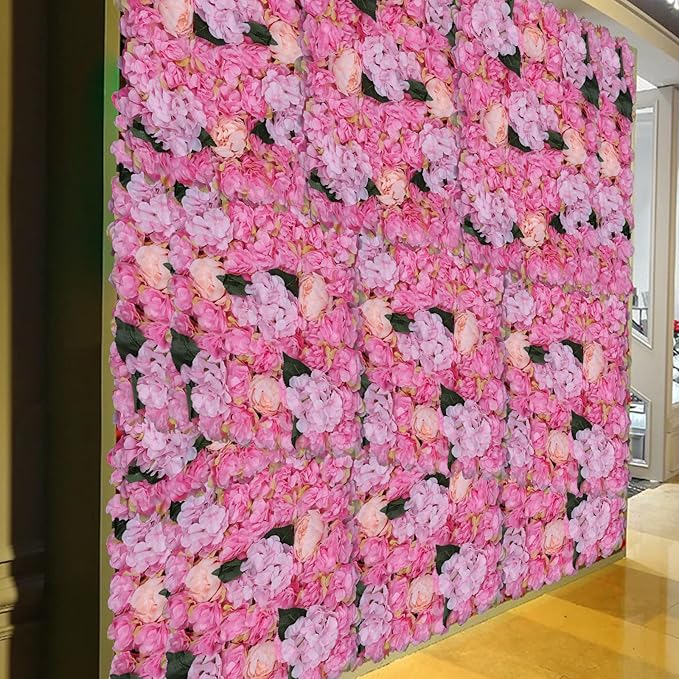15.74"x 23.62" Artificial Flower Wall Panels,Flower Wall Mat Silk Flower Panels for Outdoor Garden Backyard Fence Fence Privacy Screen and Indoor Wall Decor (6Pcs Pink)