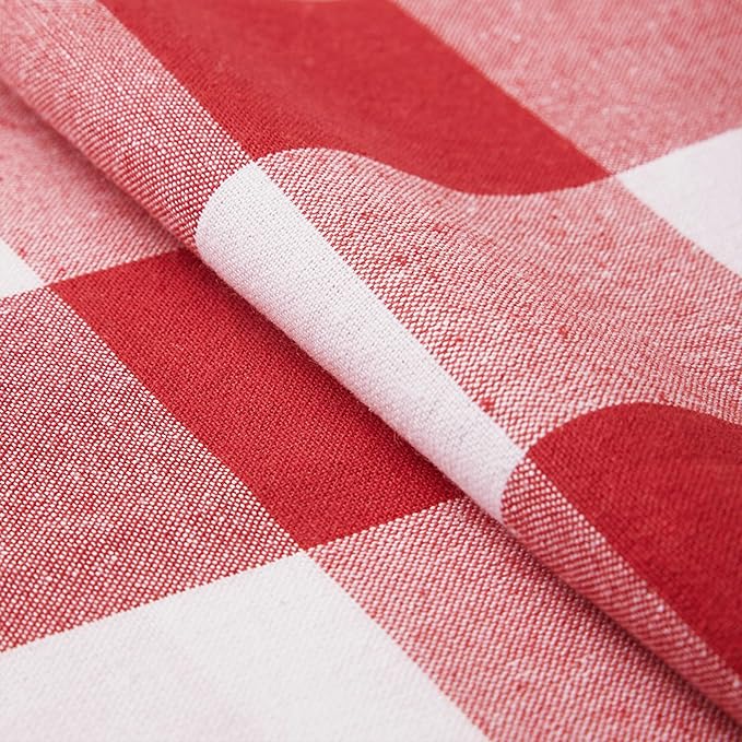 Encasa XO Cotton Dining Table Runner | Buffalo Red Checks | Size 13x91 in - Machine Washable & Durable