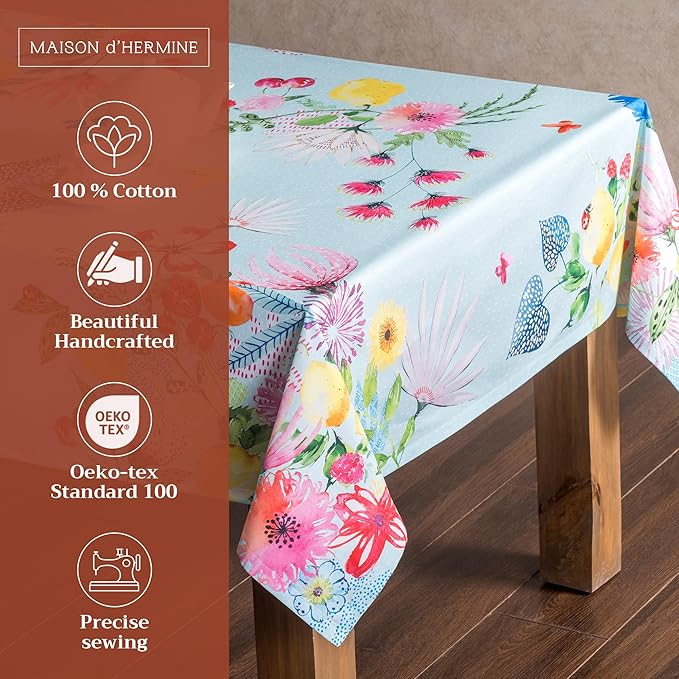 Maison d' Hermine Table Cloth Rectangle Table 100% Cotton 60 x 120 Inches Tablecloth Reusable for Dining Room, Farmhouse, Home, Party, Festive & Wedding Spring Summer - Jardin D'Ete - Mint