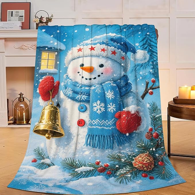 Snowman Blanket Christmas Throw Blanket Winter Snow Soft Cozy Fleece Fuzzy Stuffed Plush Flannel Gifts for Girls Women Boys Kids Adults 40''x50''