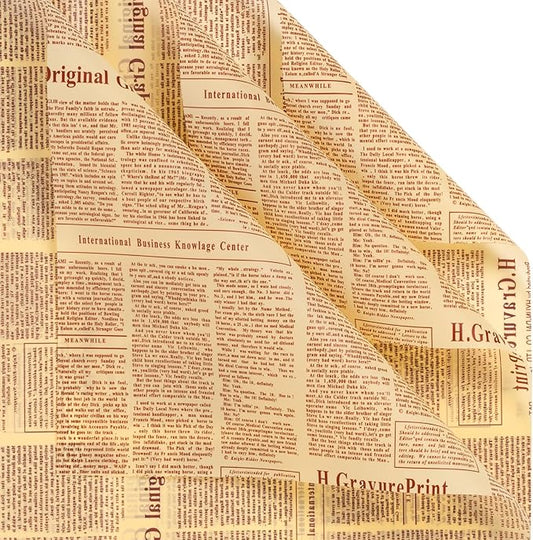 LeZakaa 20 Sheets Newsprint Flower Wrapping Paper, Waterproof Floral Bouquet Paper, Red Tan-colored Newsprint Design for Valentine's Day, Mother's Day, Birthday, Bridal Shower, Wedding, Baby Shower
