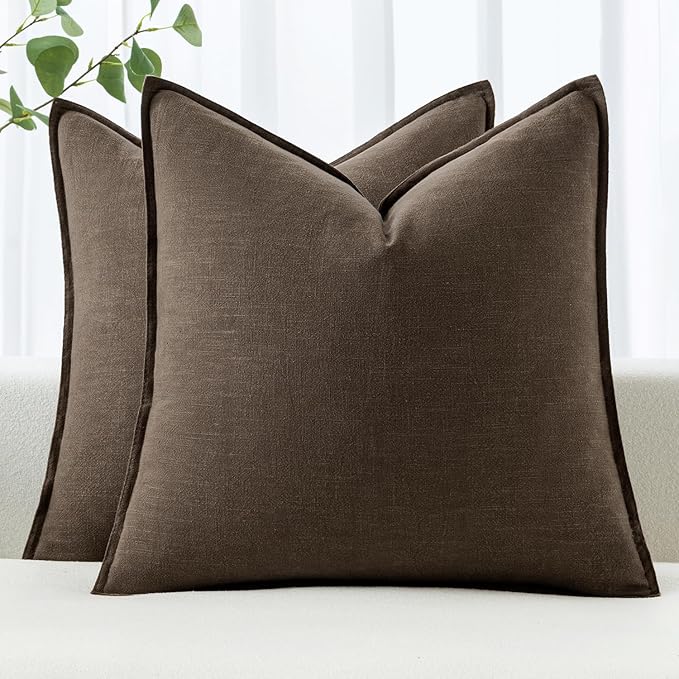 MIULEE Decorative Linen Euro Sham Pillow Covers 22x22 Inch Dark Coffee Boho Farmhouse Neutral Winter Couch Throw Pillows for Bed Pack of 2 Accent Modern Pillowcase Sofa Livingroom Home Decor