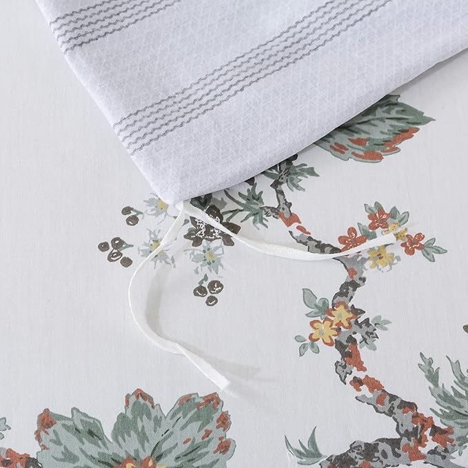 FADFAY Duvet Cover Set Twin XL Elegant Floral College Bedding Shabby Beige Bird Print Flower Quilt Cover Set 100% Cotton Soft Comforter Cover Set with Zipper Closure 3Pcs, Twin XL Size for Dorm Room