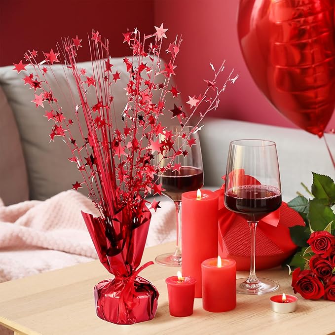 Crowye 3 Pieces Metallic Foil Spray Centerpiece Christmas Party Star Table Decoration Burst Centerpieces Fall Table Decor for Birthday New Year 2026 Party Holiday(Red)