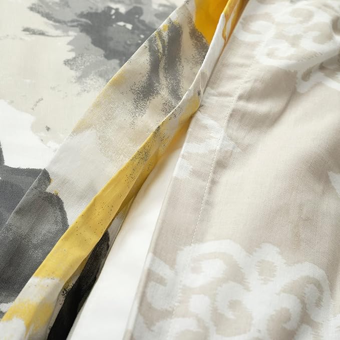 Lush Decor Leah Reversible 100% Cotton Duvet Cover Set, 3 Piece Set, King, Yellow & Gray - King Bedding Set - Yellow Duvet Cover - Country Floral Decor