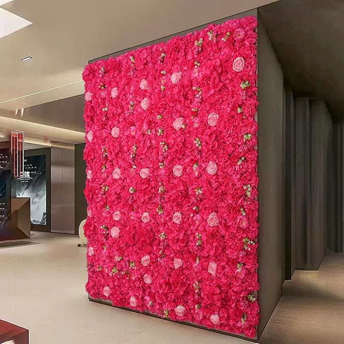 Silk Flowers Wall Rose Red-12Pack Artificial Floral Wall Panels Faux Hydrangea Peony Flower Panels for Wedding Party Event Thanksgiving Decor Photography Home Decor
