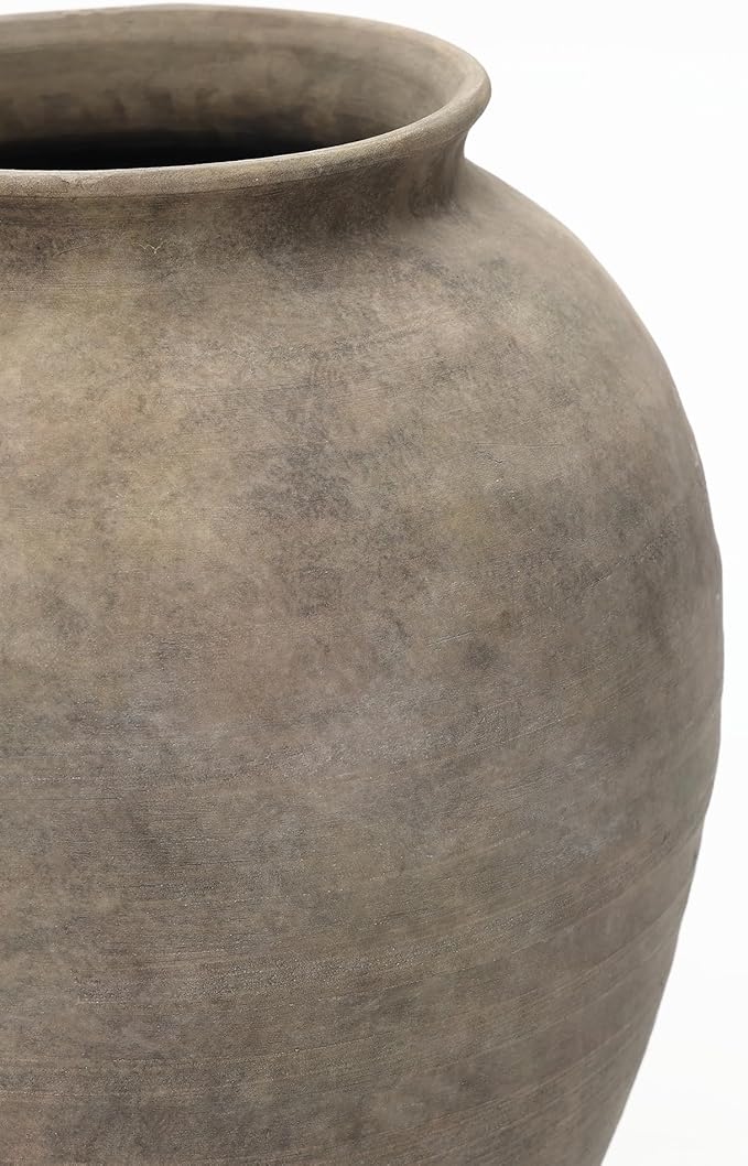 LuxenHome Rustic Ceramic Vase, 12.4" Tall Terracotta Pot with Earthy Gray-Brown Finish, Vintage Pottery for Dining Table Living Room Decor, Farmhouse Flower Vase for Entry Way Table Home Decor