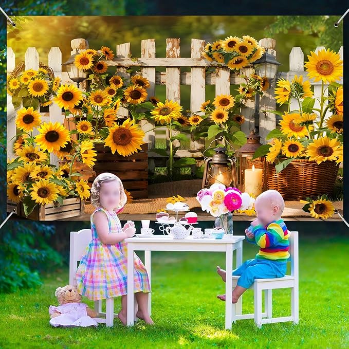 Rustic Sunflowers Backdrop Rustic Wooden Fence Sunflower Floral Photography Background for for Girls Woman Garden Party Banner Decoraitons Portrait Photo Booth Studio Props 9x6ft FU041DX
