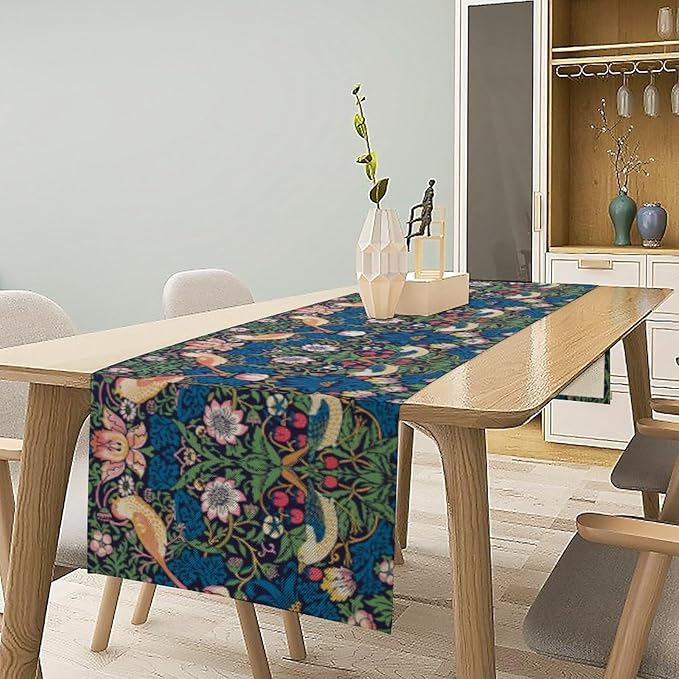 William Morris Floral Table Runner, Vintage Flowers Blue Botanical Printed Table Runner for Home Kitchen Dining Table Decoration,13x36 Inch