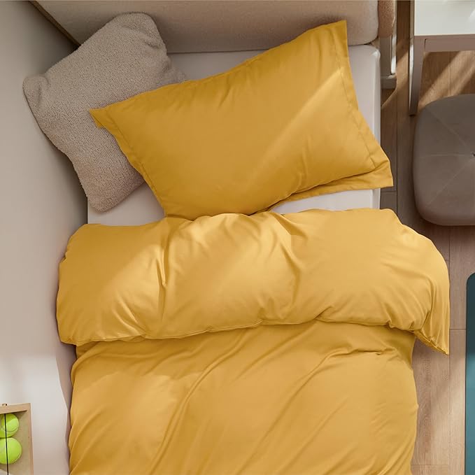 Bedsure Duvet Cover Twin/Twin XL Size - Soft Double Brushed Bedding Set for Kids & Adults, Zipper Closure, 2 Pieces, Includes 1 Duvet Cover (68"x90") & 1 Pillow Sham, NO Comforter, Golden Yellow