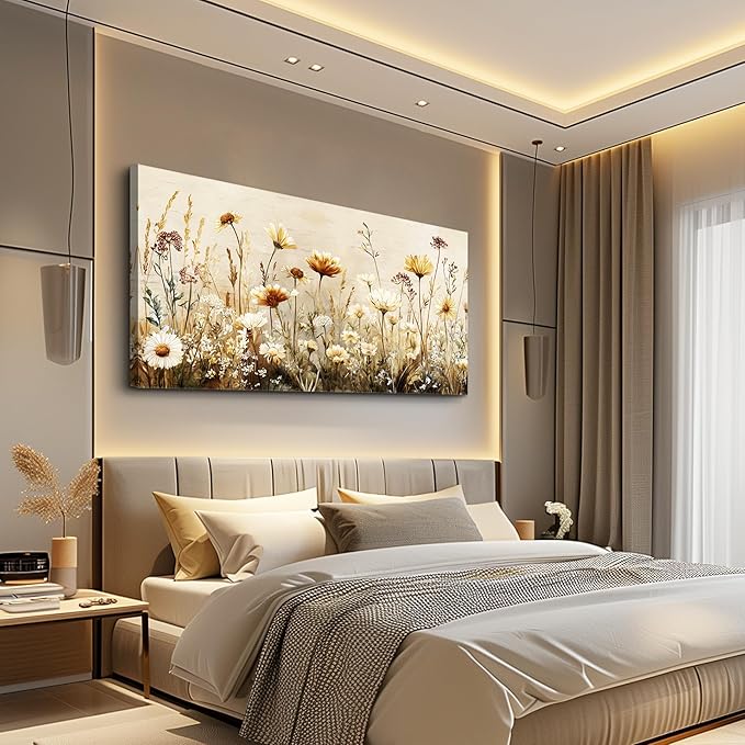 hyidecorart Large Wall Art for Living Room Nature Floral Botanical Farmhouse Wall Decor Elegant Flowers Canvas Prints Painting Pictures for Bedroom Bathroom Home Office Wall Decoration 24" x 48"