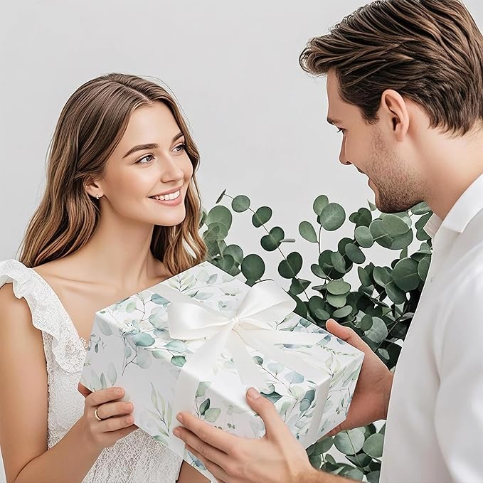 WRAPAHOLIC Eucalyptus Leaves Wrapping Paper Roll - Mini Roll - 17 Inch x 33 Feet - Eucalyptus Greenery Wrapping Paper Perfect for Birthday, Wedding, Bridal Shower