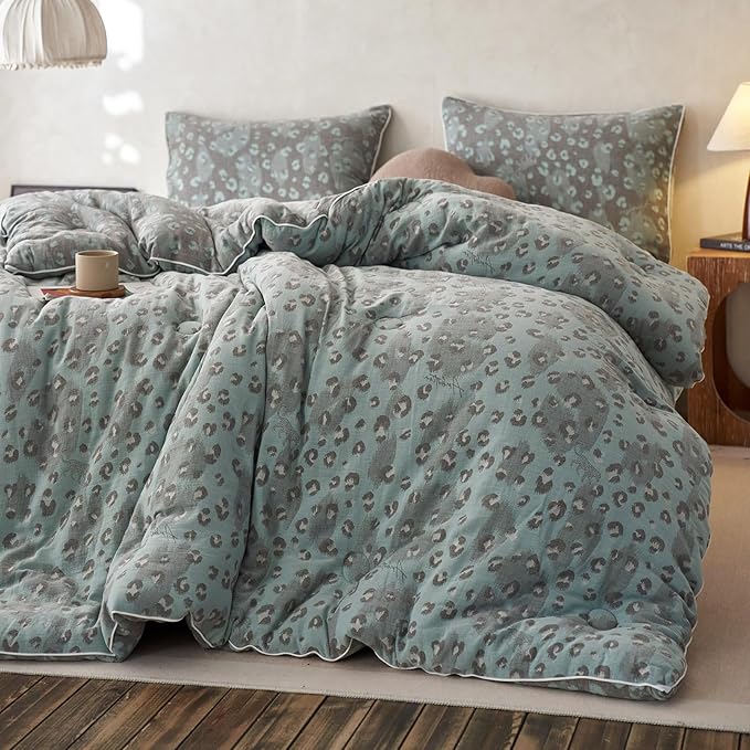 HighBuy Muslin Cotton Comforter Set Full Size Leopard Print Bedding Comforter with 2 Pillowcases Sexy Luxury Cheetah Pattern Comforter Set for Teen Men Room Decor,Breathable,Ultra Soft