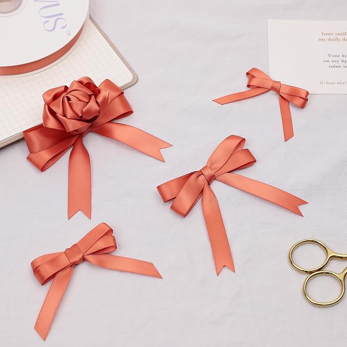 Copper Satin Ribbon, Double Faced 3/8 Inch X 50 Yards Copper Ribbon, Premium Satin Ribbon for Gift Wrapping, Crafts, Hair Bow Making, Sewing, Flower Bouquet, Wedding Party Decor