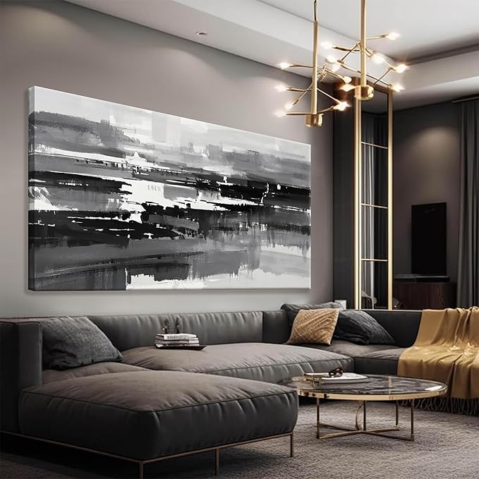 Black Grey And White Abstract Wall Art For Living Room Large Size Canvas Art Wall Decor Bedroom Office Decor Black Grey Abstract Wall Decor Painting Abstract Art Prints 29×58 In