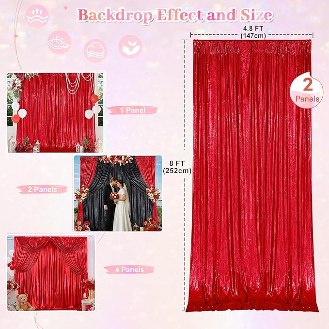 Wedding Arch Backdrop Cover: Red Party Photography Background Drapes 2 Packs 4.8x8FT Wrinkle Free Fabric for Birthday Christmas