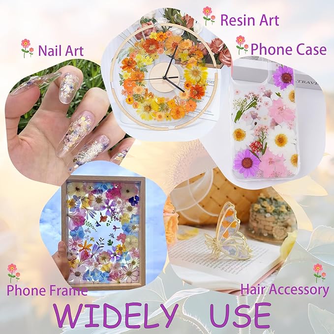 113Pcs Purple Dried Pressed Flowers for Crafts,Xinxinran Dry Flower Kit for Resin Molds,Epoxy Resin Accessories,Bookmark,Nails, Jewelry Molds,Candle Making Supplies,Soap,Frame,Cakes