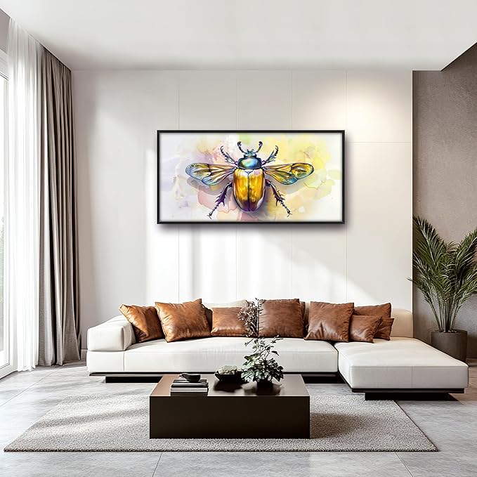 Framed Large Pictures Wall Art for Living Room, Insect Bettle Oversized Wall Decor Golden Bug Canvas Print Painting Extra Large Framed Artwork for Bedroom Office 60"x30"