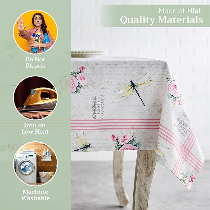 Maison d' Hermine Table Cloth Rectangle Table 100% Cotton 60 x 120 Inches Tablecloth Reusable Decorative for Dining Room, Farmhouse, Home, Party, Festive & Wedding Spring Summer - Champ De Mars