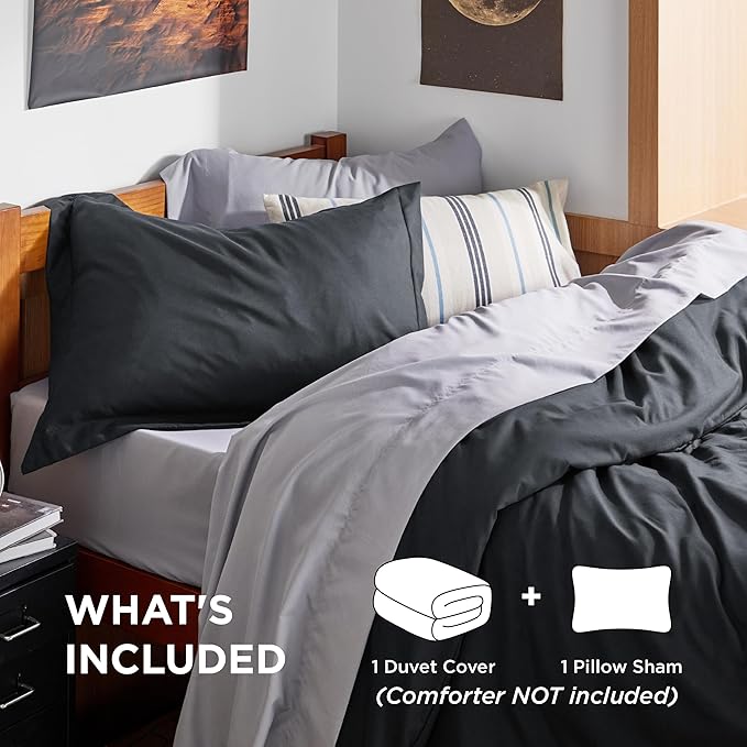 Bedsure Duvet Cover Twin/Twin XL Size - Soft Double Brushed Bedding Set for Kids & Adults, Zipper Closure, 2 Pieces, Includes 1 Duvet Cover (68"x90") & 1 Pillow Sham, NO Comforter, Black