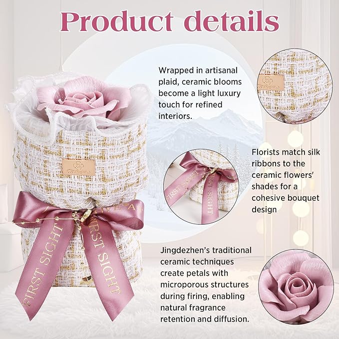 Ceramic Eternal Rose Bouquet - Purple, Long-Lasting Preservation, Fragrance Diffuser, Birthday Flower Gift, Perfect for Women, Mother, Grandmother and Friend on Anniversaries, Festivals