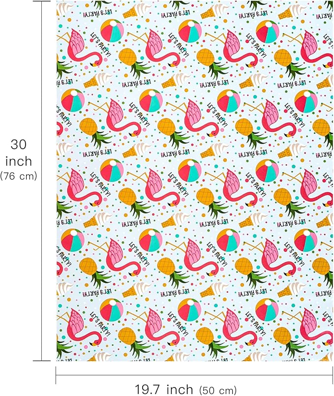 WRAPAHOLIC Summer Wrapping Paper Sheet - 12 Sheets Flamingo Design Folded Flat for Birthday, Party, Baby Showers - 19.7 Inch X 30 Inch Per Sheet