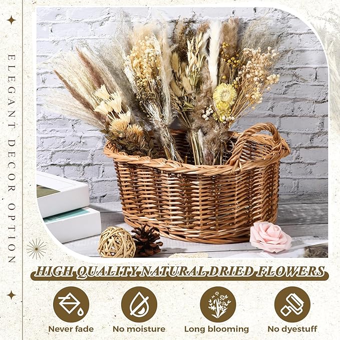 Layhit 4 Pack Large Size Boho Dried Flower Bouquet 15-17 Inch Wedding Handmade Dry Flowers for Vase Crafts DIY Photo Boutonniere for Men Floral Plant for Bridesmaid Gift Birthday Decor(Classic)