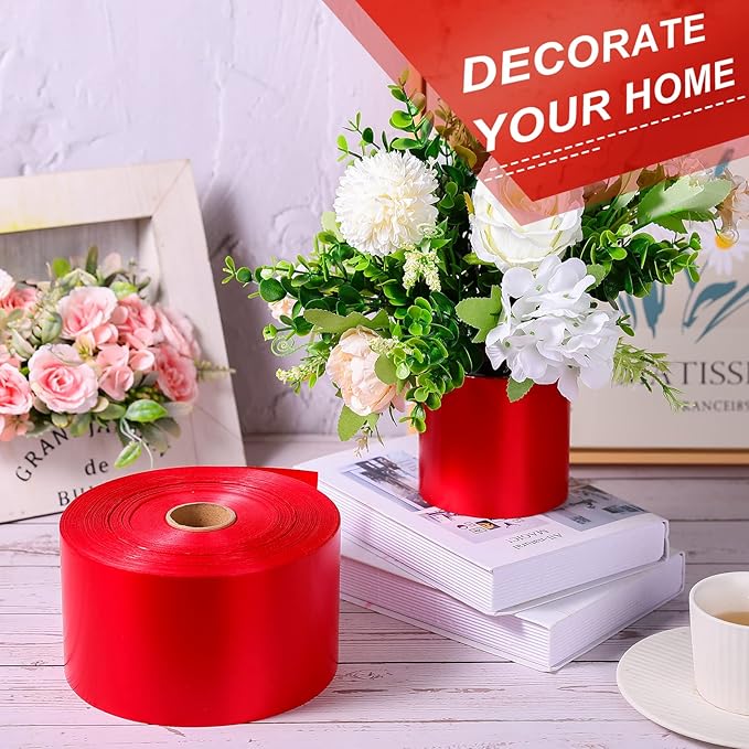 Syhood Outdoor Leaf Ribbon Floral Satin Ribbon for Crafts Aspidistra Waterproof Holiday Outdoor Decoration(4 Inch X 216 Yards,Red)