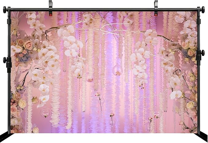 6x4ft Pink Floral Orchid Rose Backdrop Wedding Party Decoration Romantic Flower Wall Hanging Drapes Photo Booth Background for Birthday Baby Shower Engagement Anniversary Bridal Shower