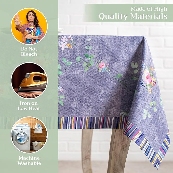 Maison d' Hermine Table Cloth Rectangle Table 100% Cotton 60 x 108 Inches Tablecloth for Dining Room, Farmhouse, Home, Party, Festive & Wedding Spring Summer - Sweet Rose Lavender - Country Garden