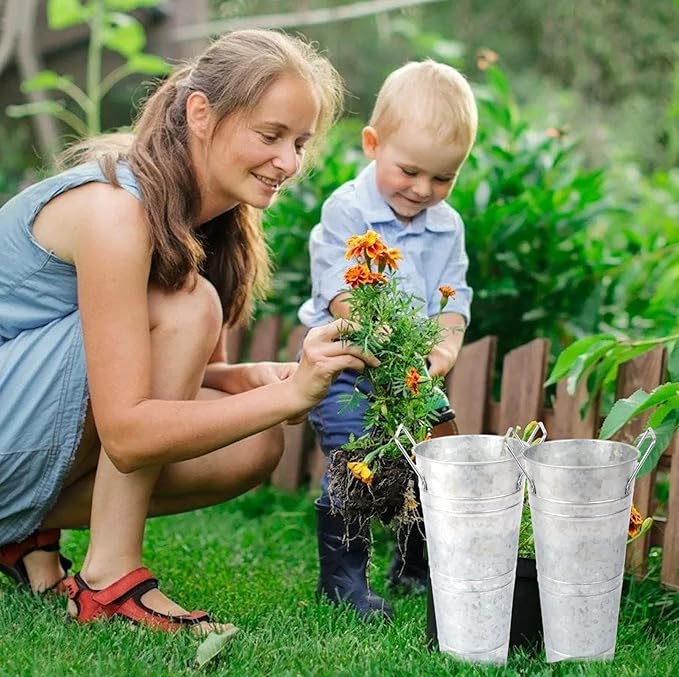 8pcs 10inch Small Galvanized Flower Bucket,Small Metal Vases for Flowers,Metal Vase,Flower Vases for Bouquet,Flower Buckets for Flower Bar Supplies (Silver,10inch Height,Set of 8)