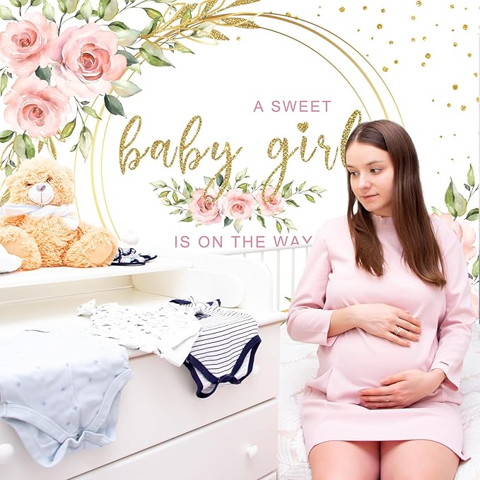 Mocsicka Floral Sweet Baby Girl Backdrop It's a Girl Baby Shower Background Watercolor Pink Floral Baby Shower Party Cake Table Decoration Photo Booth Props (10x7ft)