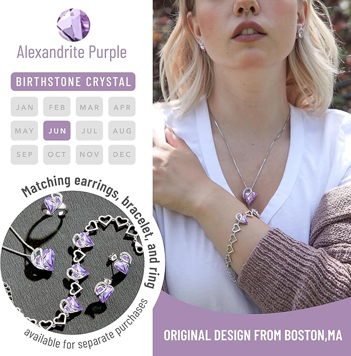 Leafael Necklaces for Women, Infinity Love Birthstone Heart Crystal Pendant, Birthday Jewelry Gifts for Her, Mom, and Wife, Silver Plated, 18 plus 2 inch Adjustable Chain