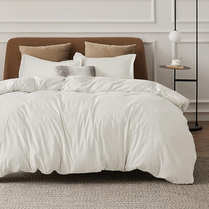 Bedsure Duvet Cover Queen Size - Soft Double Brushed Bedding Set for Kids & Adults, Zipper Closure, 3 Pieces, Includes 1 Duvet Cover (90"x90") & 2 Pillow Shams, NO Comforter, Ivory White