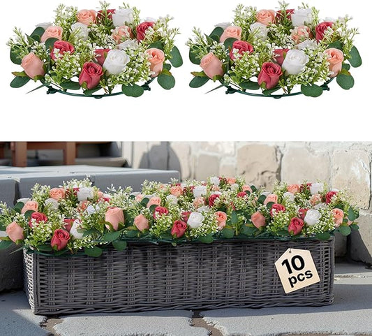 VEVOR Artificial Rose Wreath, 14-Inch Diameter Faux Flower Wreath with Pink and White Roses, Flower Arrangement Centerpiece for Valentine's, Mother's Day, Party, Wedding and Home Table Décor, 10 PCS