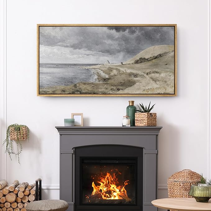 SIGNFORD Extra Large Framed Canvas Print Wall Art Coastal Dunes Landscape Serene Seaside Illustrations Modern Art Relax/Calm Warm for Living Room, Bedroom, Office - 60"x30"