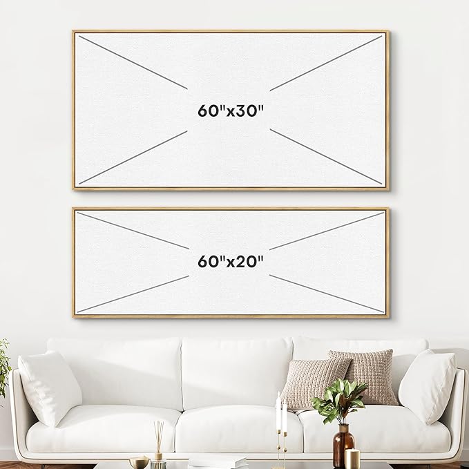SIGNFORD Large Framed Canvas Print Wall Art Misty Seashore at Dusk Peaceful Beach Landscape Illustrations Modern Art Relax/Calm Warm for Living Room, Bedroom, Office - 60"x20"