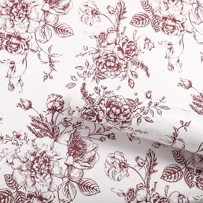 WRAPAHOLIC 20 Sheets Flower Wrapping Paper - 22.4 x 22.4 inch Red Vintage Floral Printed Water-Resistant Floral Bouquet Wrapping Paper, Florist Supplies Packaging for Wedding Birthday Gift DIY