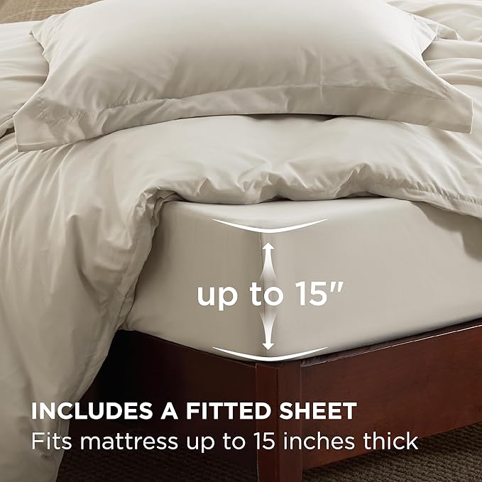 Bedsure Duvet Cover with Fitted Sheet Queen - 6 Pieces, Deep Pocket, Hotel Luxury Soft Double Brushed Bedding Set, 1 Duvet Cover, 1 Fitted Sheet, 2 Pillow Shams, 2 Pillowcases, NO Comforter, Linen